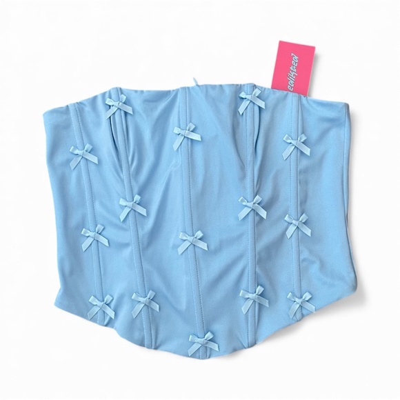 NWT - Edikted Lucina Bow Light Blue Strapless Corset Top Size Medium - Picture 2 of 7
